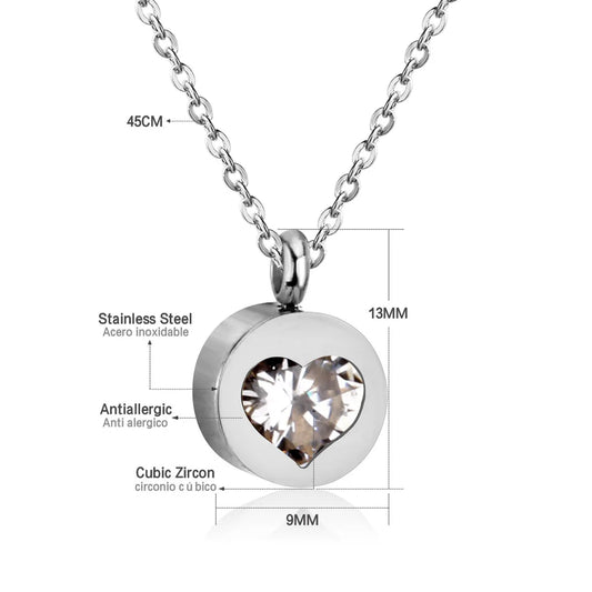Heart Cubic Zirconia Round Pendants Stainless Steel Chains Necklace